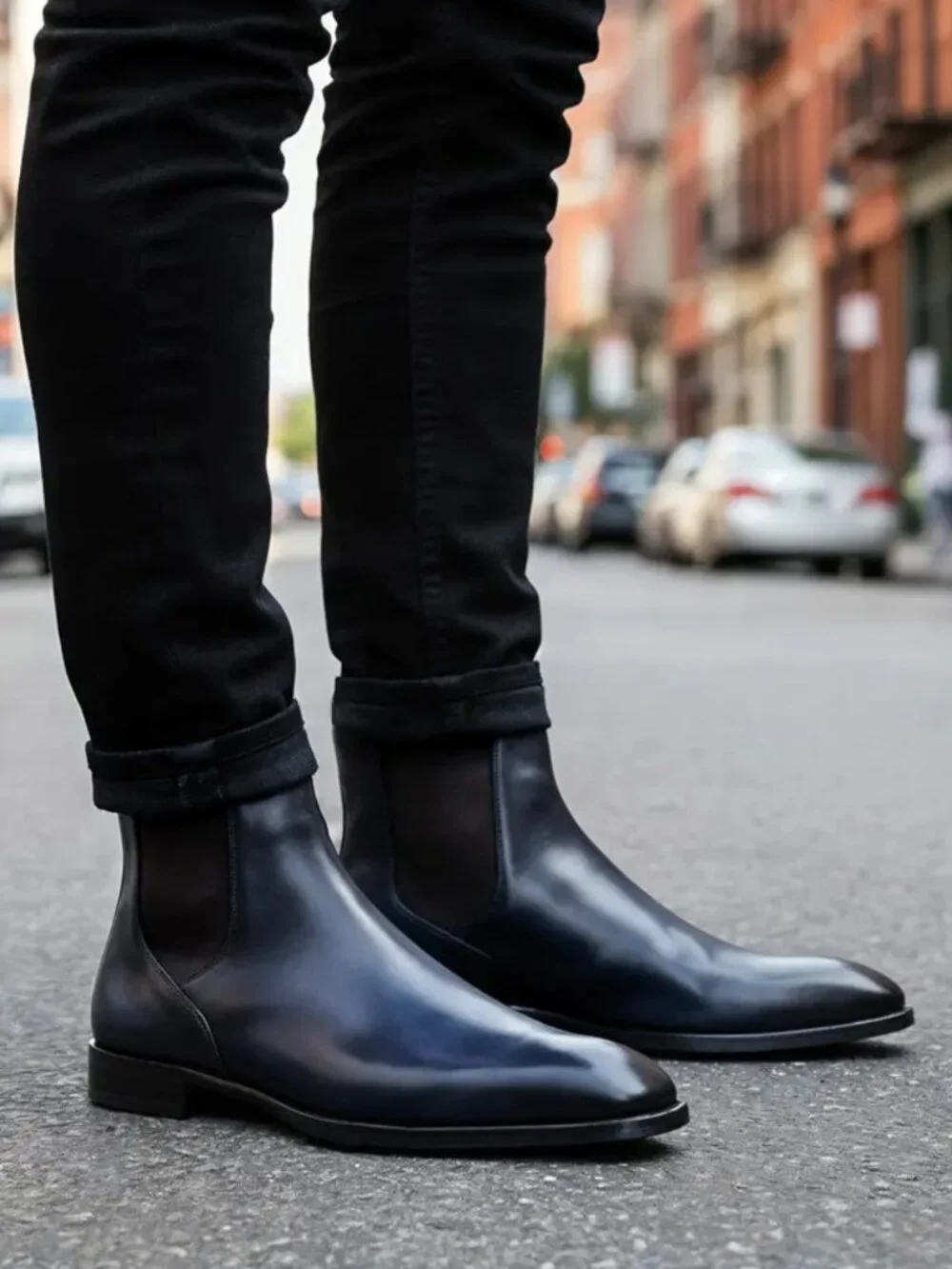 Gifennse NEW Men's handmade leather Chelsea Boots In Black Size 8.5